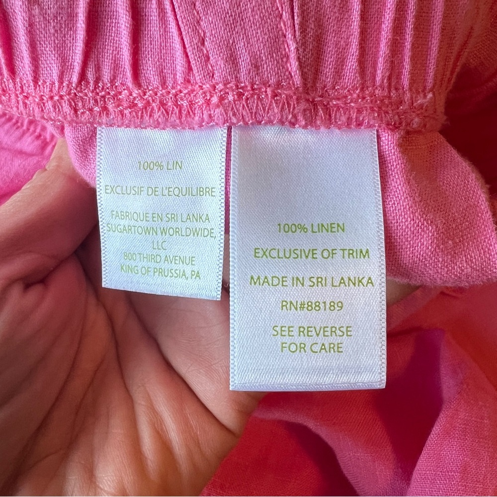 Lilly Pulitzer Linen Wide Leg Pants Crop Size M Pink Drawstring Coastal Pull On - Picture 9 of 16